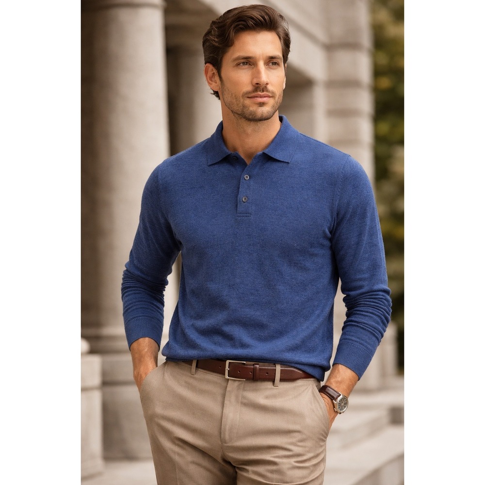 Stile Di Vita Blue Merino Wool Polo Sweater Size XXL Minimalist Classic Luxury